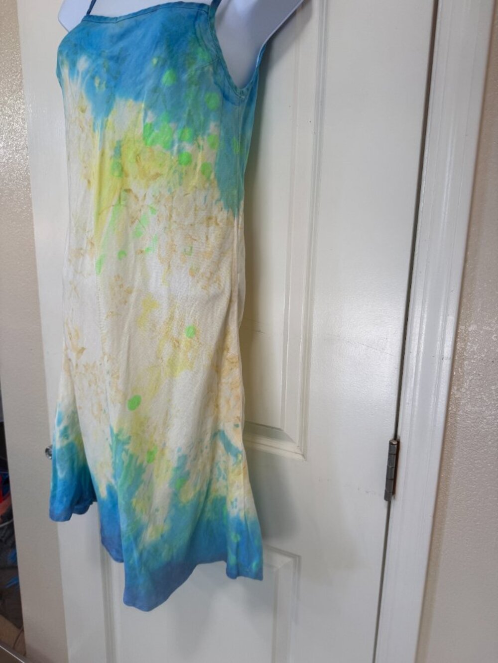 Abercrombie & Fitch Y2K 100% Linen Blue & Yellow Slip Dress Size Small Sundress - Picture 5 of 10
